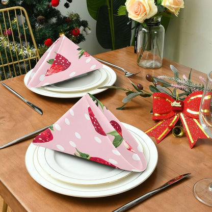 susiyo Pink Strawberry White Dots Cloth Napkins 4 Pcs 20x20 inch Polyester Cocktail Napkins for Dinner Decorative
