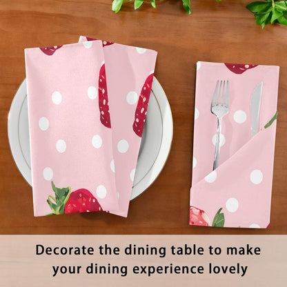 susiyo Pink Strawberry White Dots Cloth Napkins 4 Pcs 20x20 inch Polyester Cocktail Napkins for Dinner Decorative