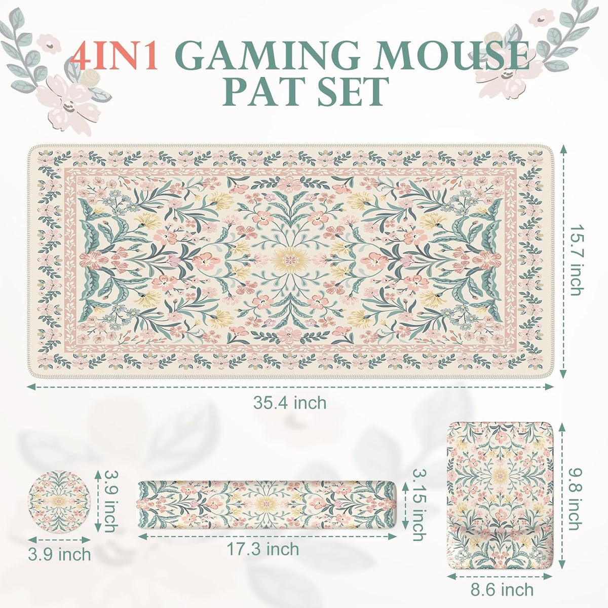 Pink Desk Mat Set Cute,Mouse Pad and Keyboard Pad Mat for Desk