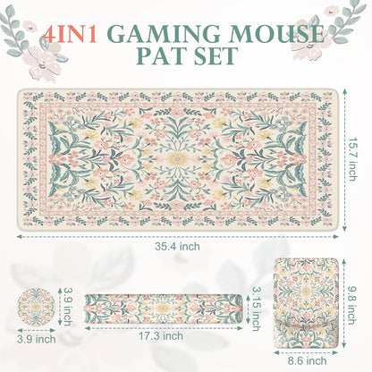 Pink Desk Mat Set Cute,Mouse Pad and Keyboard Pad Mat for Desk