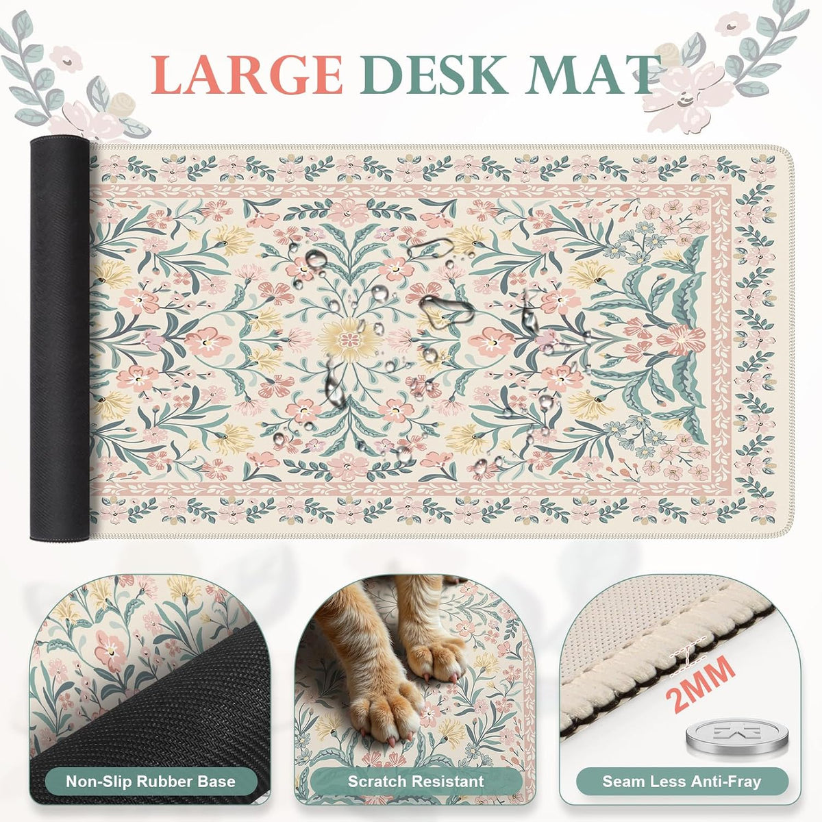 Pink Desk Mat Set Cute,Mouse Pad and Keyboard Pad Mat for Desk