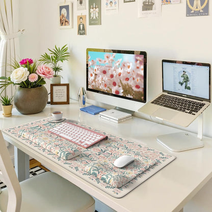 Pink Desk Mat Set Cute,Mouse Pad and Keyboard Pad Mat for Desk