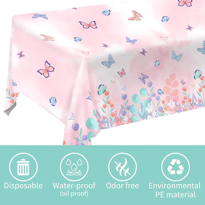 Butterfly Birthday Party Supplies Disposable Paper Plates Napkins Cups Tablecloth and Banner for Butterfly Girl Party Birthday Decorations, Serve 25