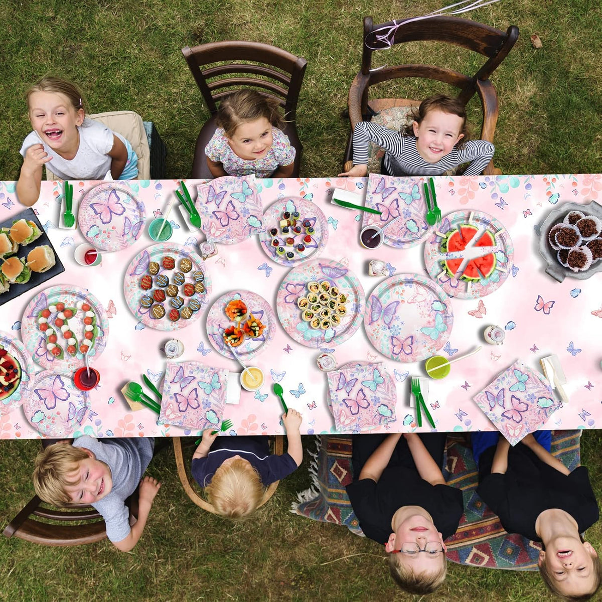 Butterfly Birthday Party Supplies Disposable Paper Plates Napkins Cups Tablecloth and Banner for Butterfly Girl Party Birthday Decorations, Serve 25