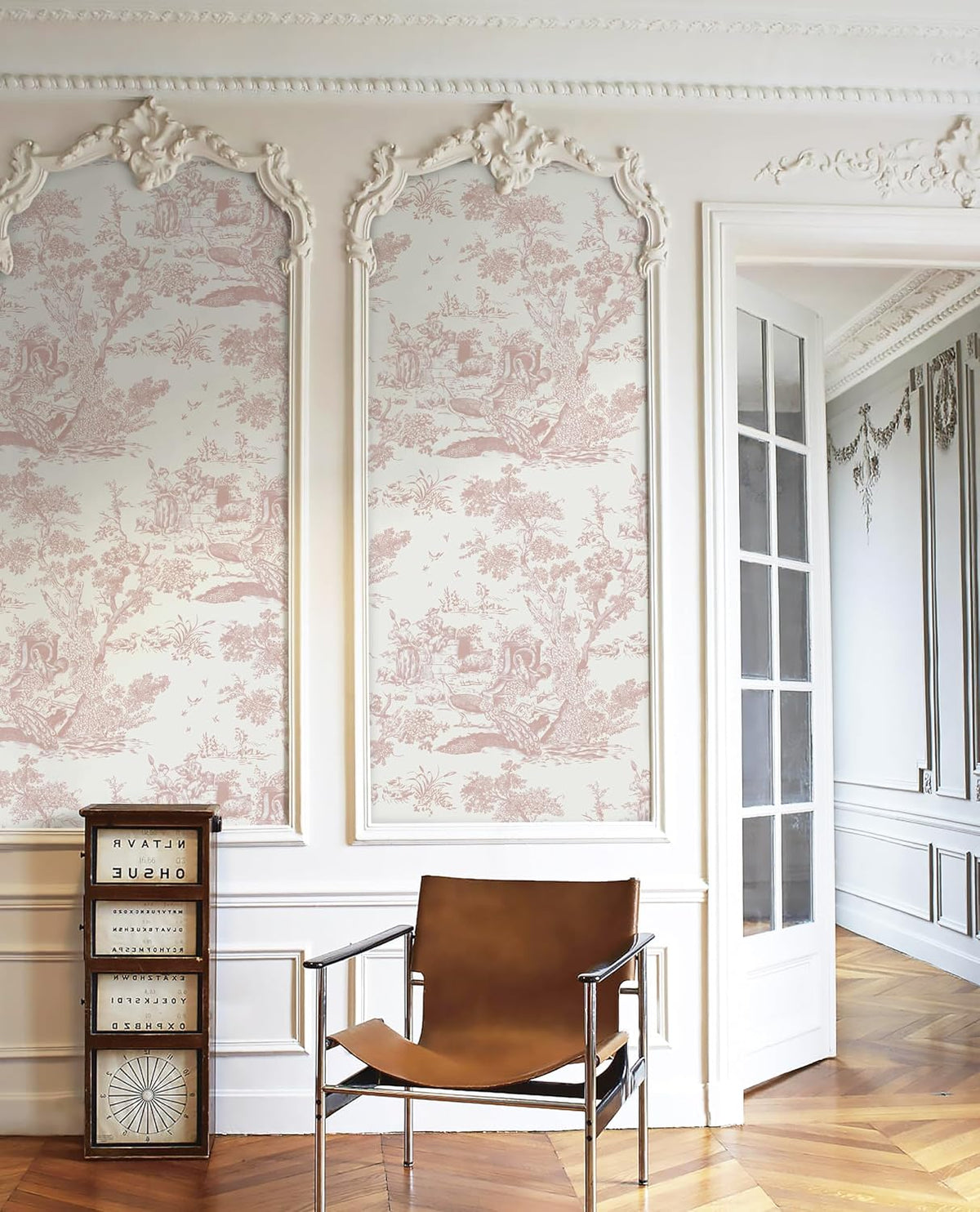 Peel and Stick Wallpaper Vintage Wallpaper White and Pink Wallpaper Removable Self-Adhesive Wallpaper for Bedroom Bathroom Toile Contact Paper for Walls Covering 16In×78.7In