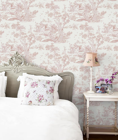 Peel and Stick Wallpaper Vintage Wallpaper White and Pink Wallpaper Removable Self-Adhesive Wallpaper for Bedroom Bathroom Toile Contact Paper for Walls Covering 16In×78.7In