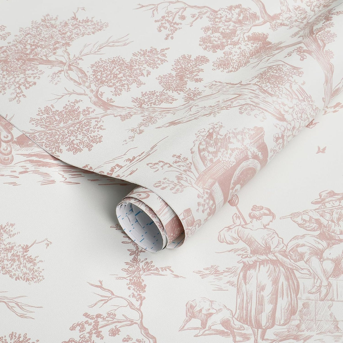 Peel and Stick Wallpaper Vintage Wallpaper White and Pink Wallpaper Removable Self-Adhesive Wallpaper for Bedroom Bathroom Toile Contact Paper for Walls Covering 16In×78.7In