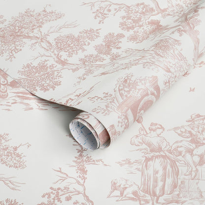 Peel and Stick Wallpaper Vintage Wallpaper White and Pink Wallpaper Removable Self-Adhesive Wallpaper for Bedroom Bathroom Toile Contact Paper for Walls Covering 16In×78.7In