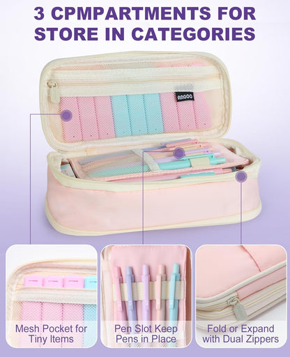 Aesthetic School Supplies with Cute Pencil Case, 12x Pastel Mechanical Pencils 0.5 & 0.7mm with 720x HB Leads, 4x Erasers and 1x Sticky Note, Suitable for Writing, Drafting Drawing Sketching(pink)