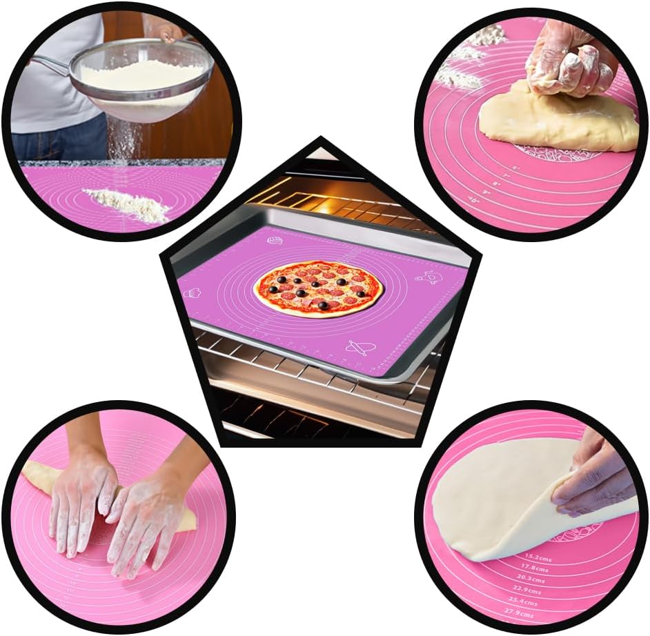 Silicone Baking Mat for Pastry Rolling Dough with Measurements (20" x 16 ", pink)