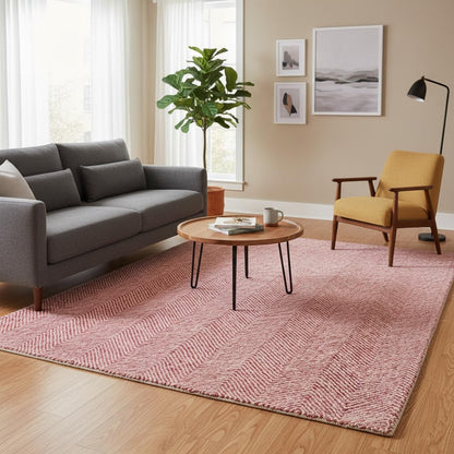 Modern Herringbone Chevron Collection Handcrafted Wool Area Rug - Durable, Zigzag Pattern, for High Traffic, Contemporary Design for Living Room, Bedroom, Dining Room Decor (Blush Pink, 5' x 8')