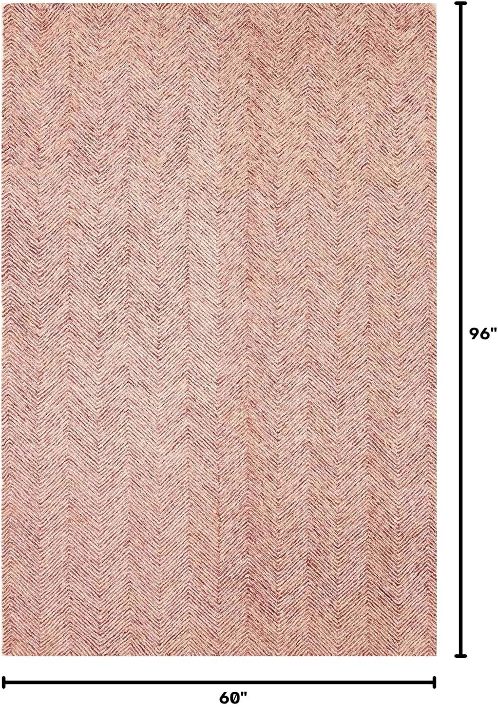 Modern Herringbone Chevron Collection Handcrafted Wool Area Rug - Durable, Zigzag Pattern, for High Traffic, Contemporary Design for Living Room, Bedroom, Dining Room Decor (Blush Pink, 5' x 8')