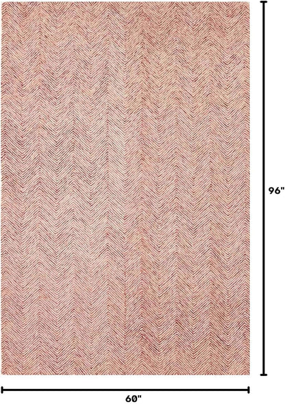Modern Herringbone Chevron Collection Handcrafted Wool Area Rug - Durable, Zigzag Pattern, for High Traffic, Contemporary Design for Living Room, Bedroom, Dining Room Decor (Blush Pink, 5' x 8')