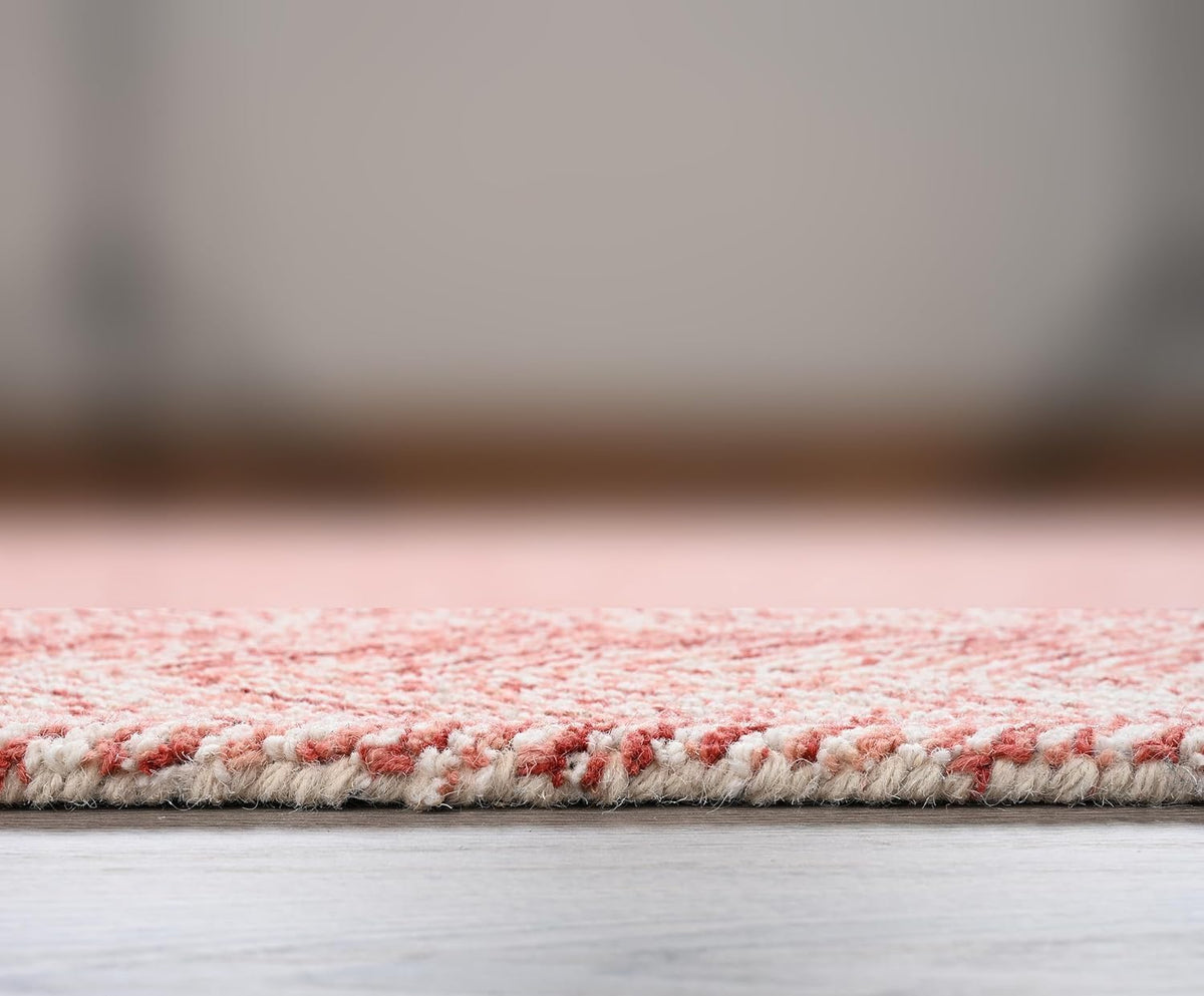 Modern Herringbone Chevron Collection Handcrafted Wool Area Rug - Durable, Zigzag Pattern, for High Traffic, Contemporary Design for Living Room, Bedroom, Dining Room Decor (Blush Pink, 5' x 8')