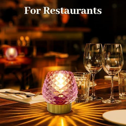 Small Table Lamp with Timer,Cordless Battery Operated Lamp with LED Bulb,Glass Battery Powered Lamp for Bedroom/Bathroom/Kitchen/Dining,Living Room Decoration for Corner,Bedside,Pink,1 Pack