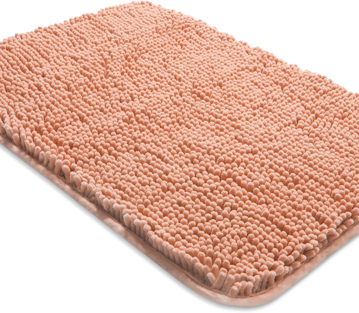 Chenille Dusty Pink Bathroom Rug 17"x24", Non-Slip Rubber Backing