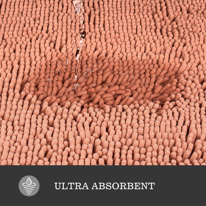 Chenille Dusty Pink Bathroom Rug 17"x24", Non-Slip Rubber Backing