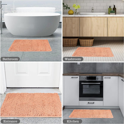 Chenille Dusty Pink Bathroom Rug 17"x24", Non-Slip Rubber Backing