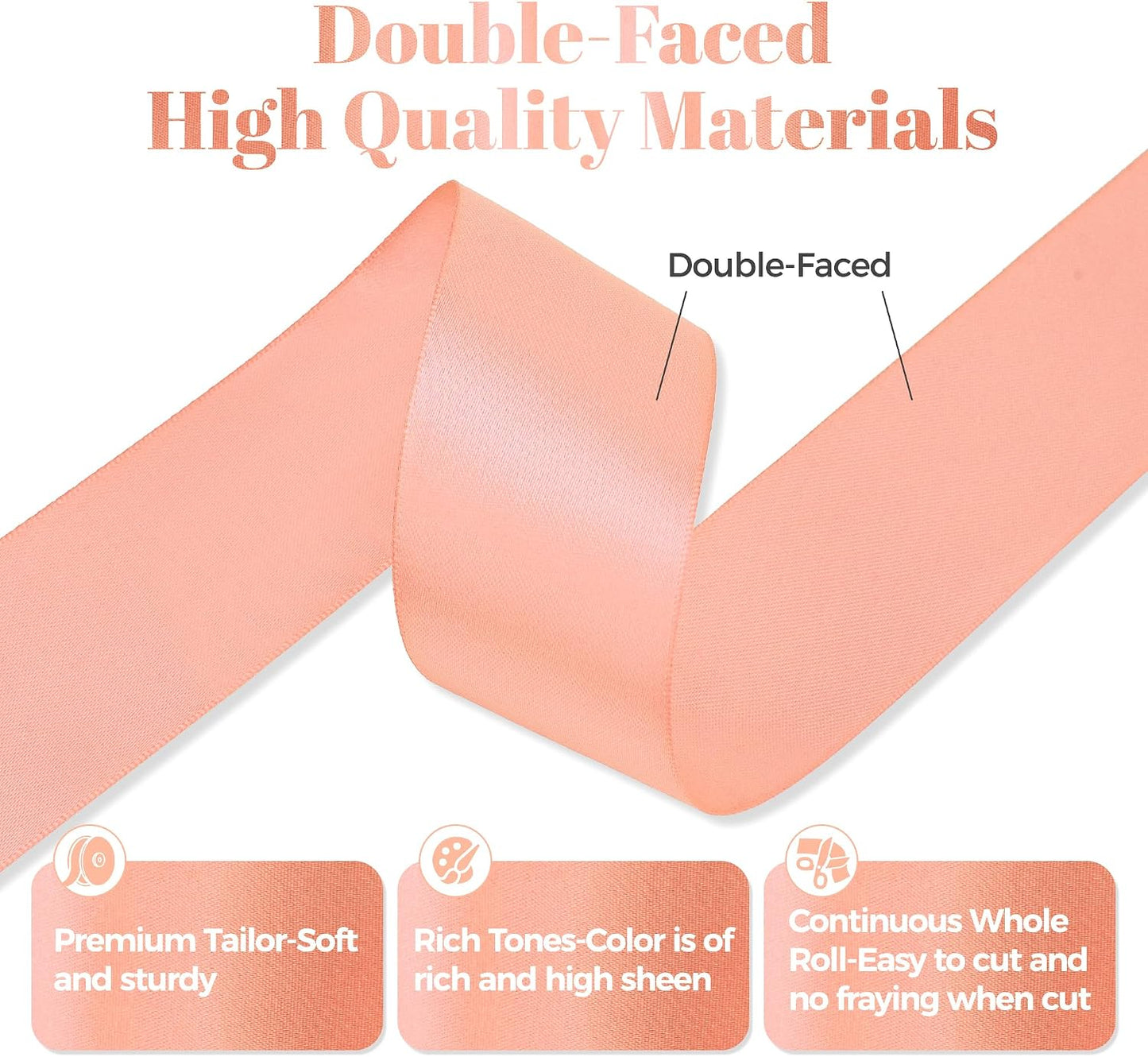 Peach Satin Ribbon, Double Faced 1-1/2 Inch X 50 Yards Peach Ribbon, Premium Satin Ribbons for Gift Wrapping, Crafts, Hair Bow Making, Sewing, Flower Bouquet, Wedding Party Decor