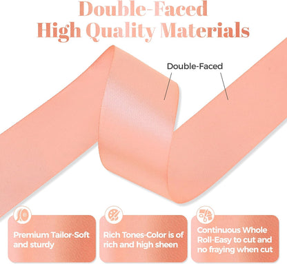 Peach Satin Ribbon, Double Faced 1-1/2 Inch X 50 Yards Peach Ribbon, Premium Satin Ribbons for Gift Wrapping, Crafts, Hair Bow Making, Sewing, Flower Bouquet, Wedding Party Decor