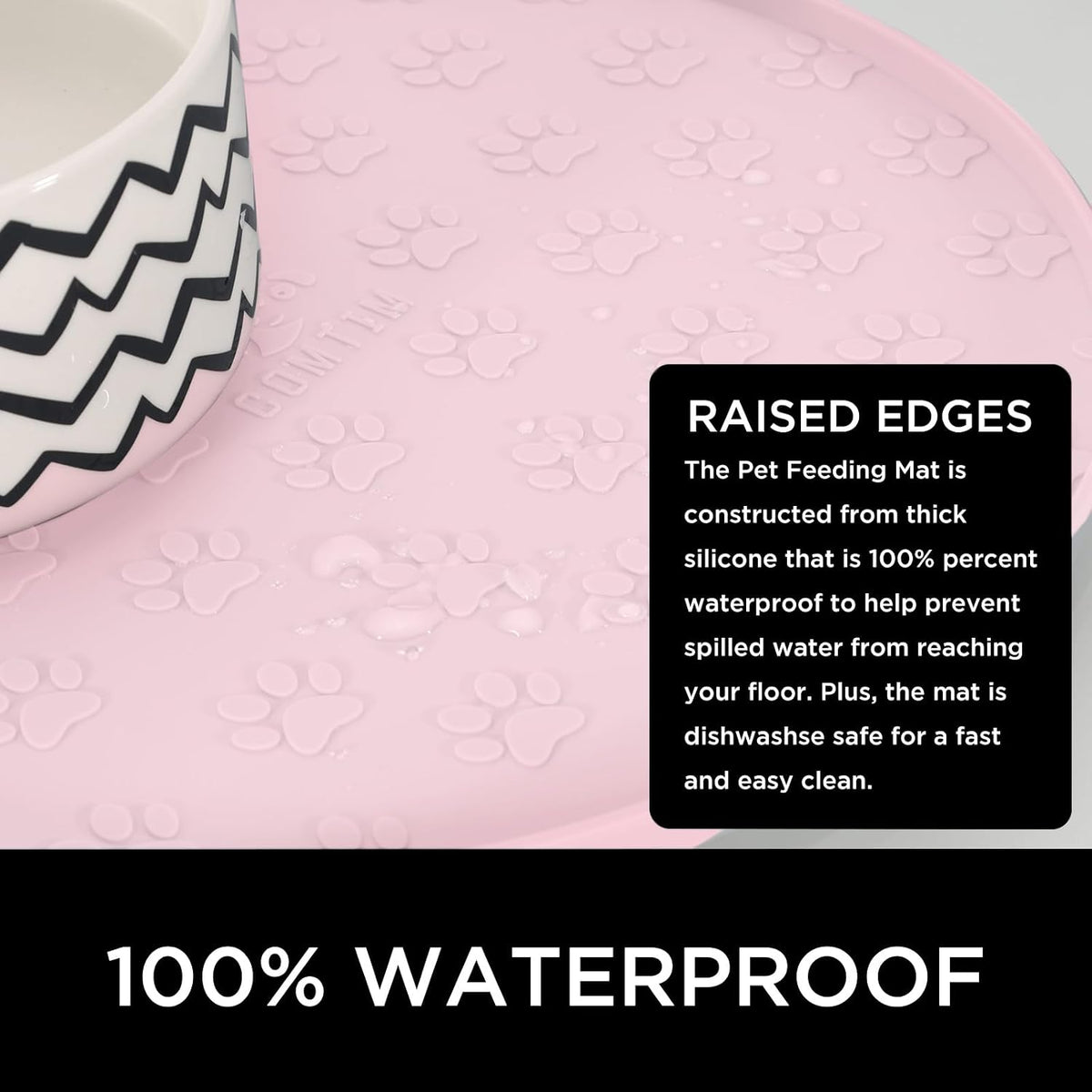Waterproof Dog Food Mat - 2 Pack Silicone Pet Food Mat Dog Food Bowl Mats Cat Water Mats Eating Tray, Non-Slip Pet Placemat with Lip for Messy Drinkers to Protect Floor,Pink 11"×11"