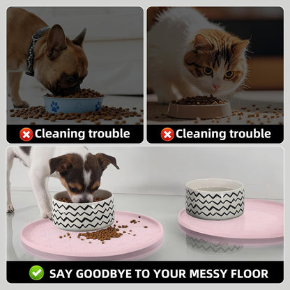 Waterproof Dog Food Mat - 2 Pack Silicone Pet Food Mat Dog Food Bowl Mats Cat Water Mats Eating Tray, Non-Slip Pet Placemat with Lip for Messy Drinkers to Protect Floor,Pink 11"×11"