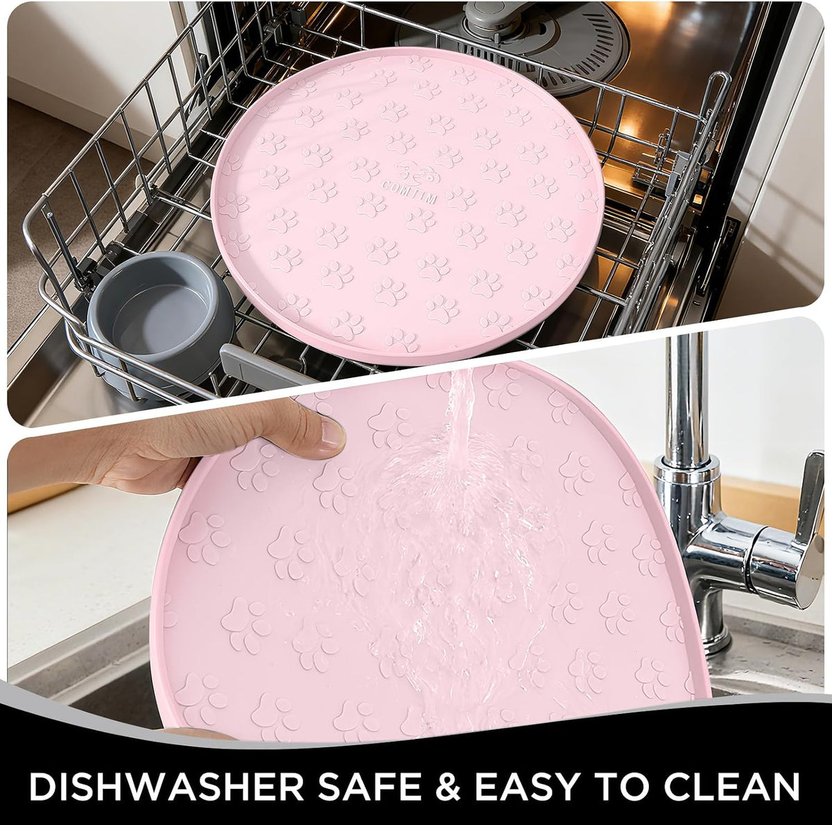 Waterproof Dog Food Mat - 2 Pack Silicone Pet Food Mat Dog Food Bowl Mats Cat Water Mats Eating Tray, Non-Slip Pet Placemat with Lip for Messy Drinkers to Protect Floor,Pink 11"×11"