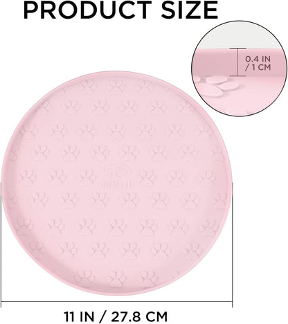 Waterproof Dog Food Mat - 2 Pack Silicone Pet Food Mat Dog Food Bowl Mats Cat Water Mats Eating Tray, Non-Slip Pet Placemat with Lip for Messy Drinkers to Protect Floor,Pink 11"×11"
