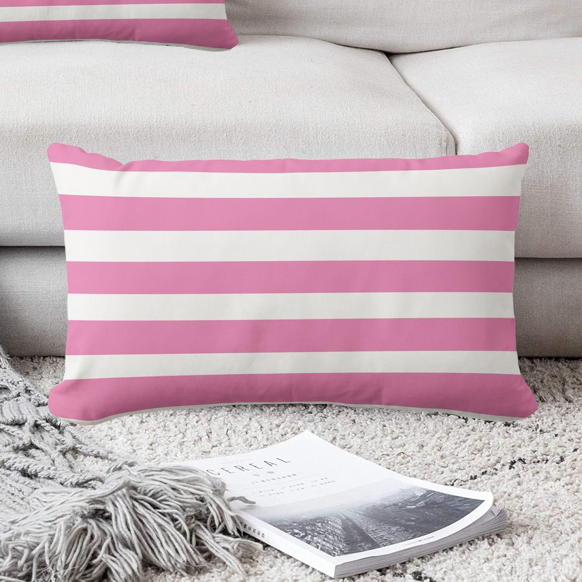 Classic Stripes Light Pink and White Throw Pillow Covers Modern Geometric Farmhouse Decorative Pillow Case Cover (12x20 inch,30 x 50cm)