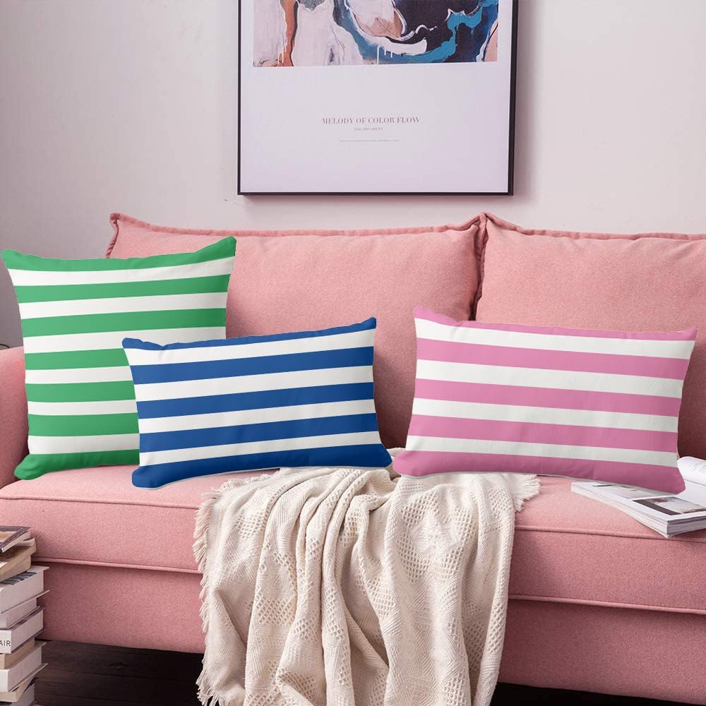 Classic Stripes Light Pink and White Throw Pillow Covers Modern Geometric Farmhouse Decorative Pillow Case Cover (12x20 inch,30 x 50cm)