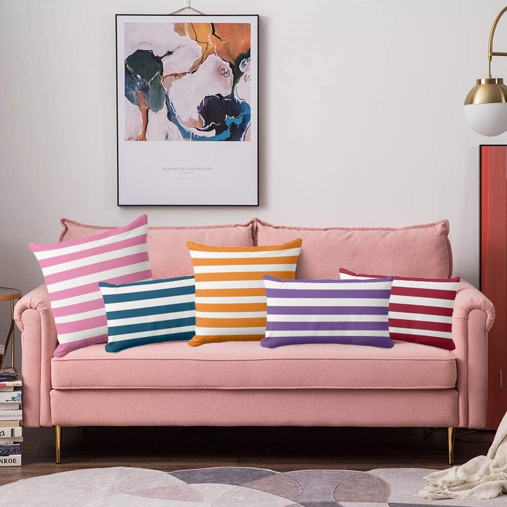 Classic Stripes Light Pink and White Throw Pillow Covers Modern Geometric Farmhouse Decorative Pillow Case Cover (12x20 inch,30 x 50cm)