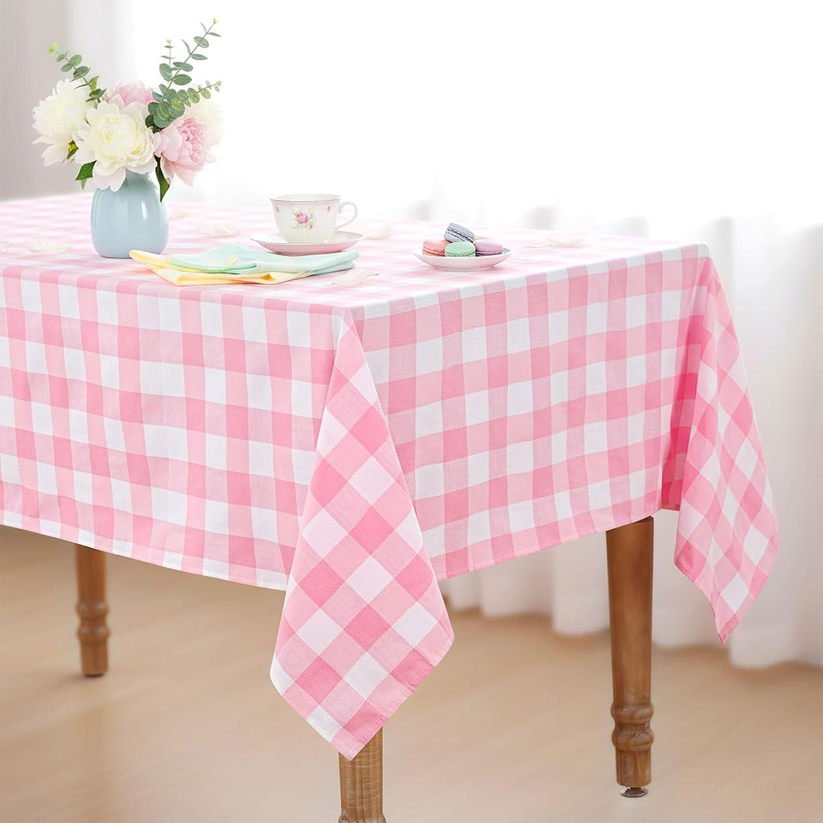 Pink Plaid Tablecloth Easter Checkered Tablecloth Fabric Pink and White