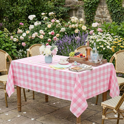 Pink Plaid Tablecloth Easter Checkered Tablecloth Fabric Pink and White