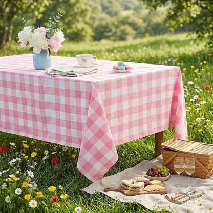 Pink Plaid Tablecloth Easter Checkered Tablecloth Fabric Pink and White