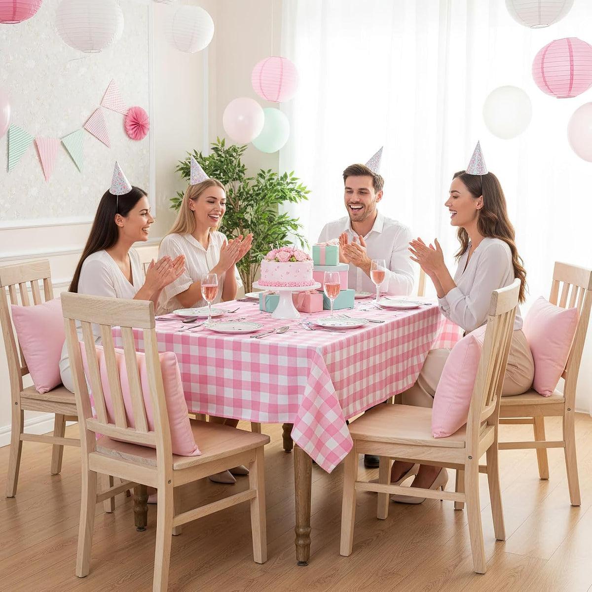 Pink Plaid Tablecloth Easter Checkered Tablecloth Fabric Pink and White