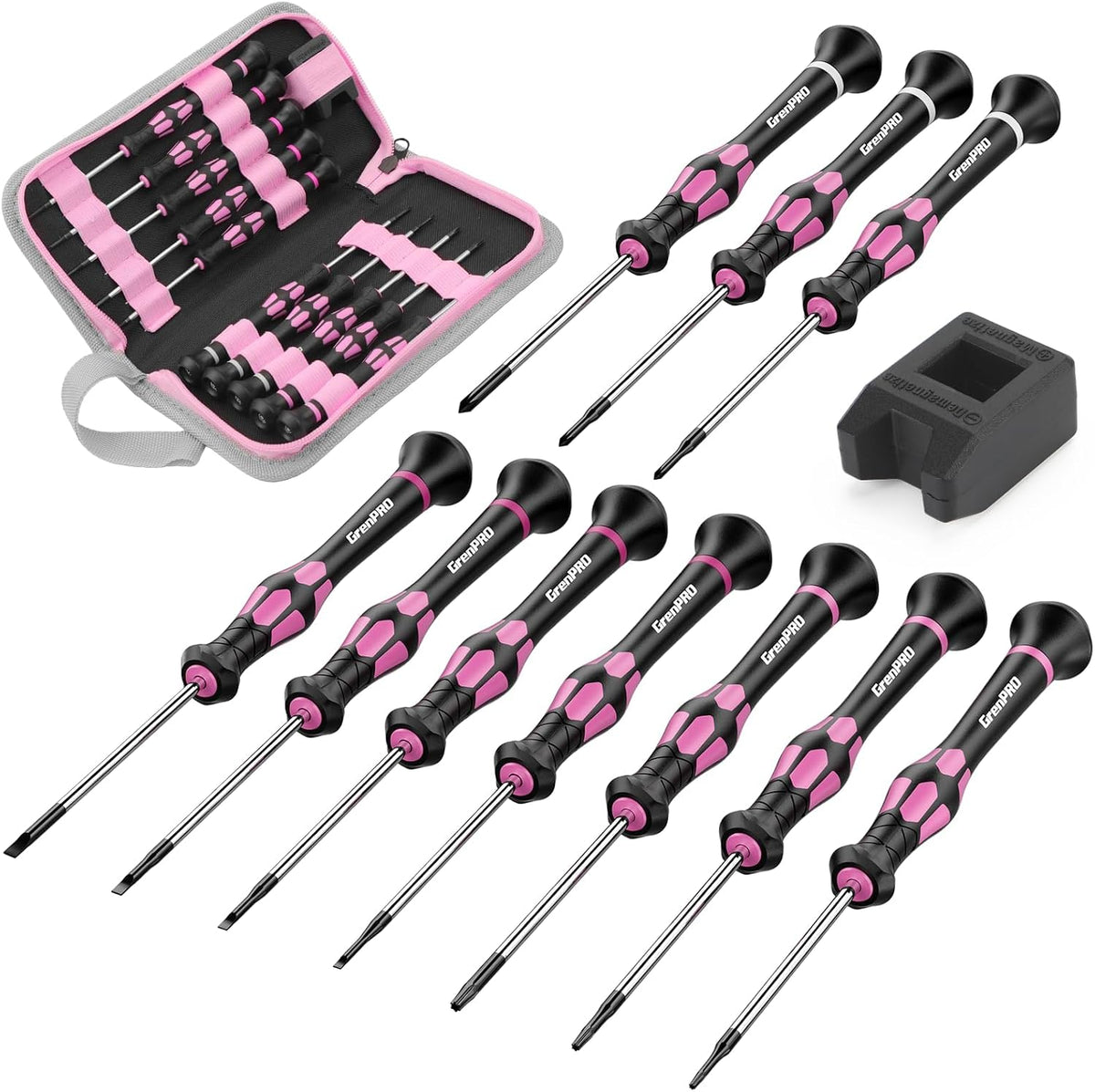 10-Piece Precision Screwdriver Set, Magnetic Small Screwdrivers with Phillips, Slotted, Torx Star for Eyeglass, Watch, Computer, Laptop, Phone,Pink