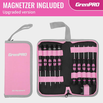 10-Piece Precision Screwdriver Set, Magnetic Small Screwdrivers with Phillips, Slotted, Torx Star for Eyeglass, Watch, Computer, Laptop, Phone,Pink