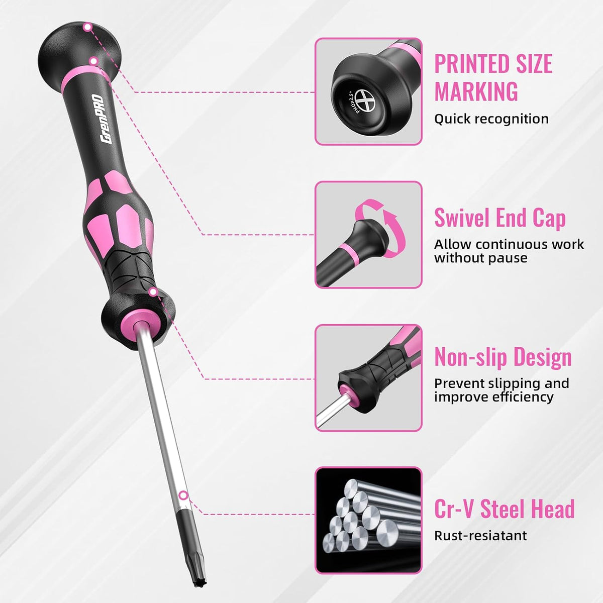 10-Piece Precision Screwdriver Set, Magnetic Small Screwdrivers with Phillips, Slotted, Torx Star for Eyeglass, Watch, Computer, Laptop, Phone,Pink