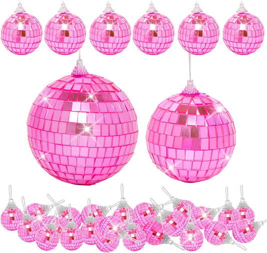 Mini Pink Disco Ball Decorations: 32 Pack Small Disco Ornaments