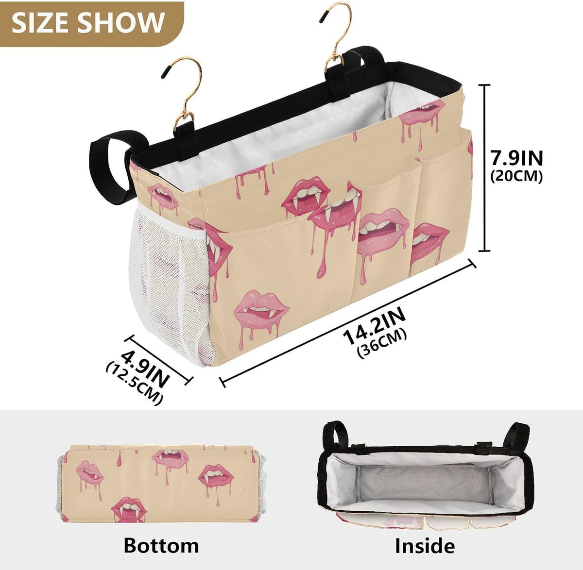 Pink Lips Bedside Caddy Bedside Organizer Bedside Storage Caddy College Dorm Bed Accessories