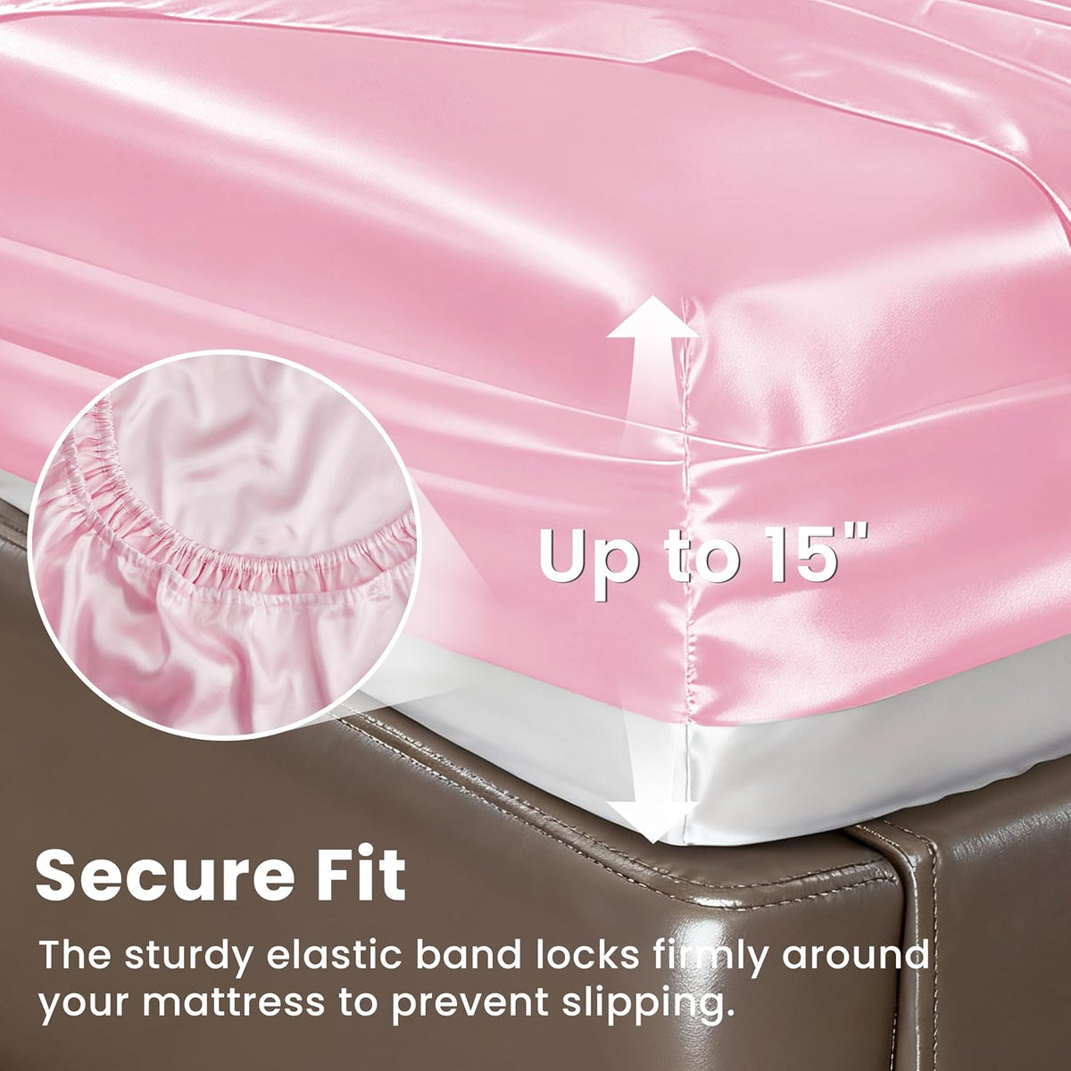 Satin Full Sheets Set, 4 Pieces, Pink, 15" Deep Pocket