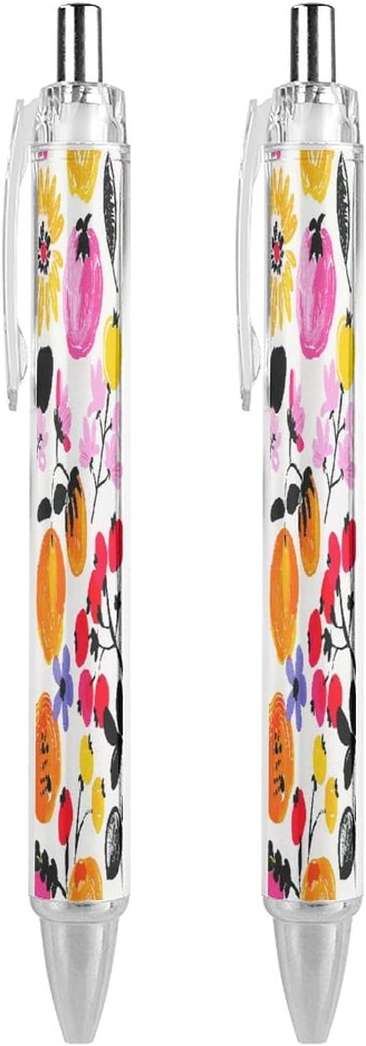 Bright Peach Flowers Ballpoint Pens Black Medium Point 0.55mm Ball Point Pen Retractable Office Pens with Super Soft Grip Writing Ink Pen for Men Women 2 PCS