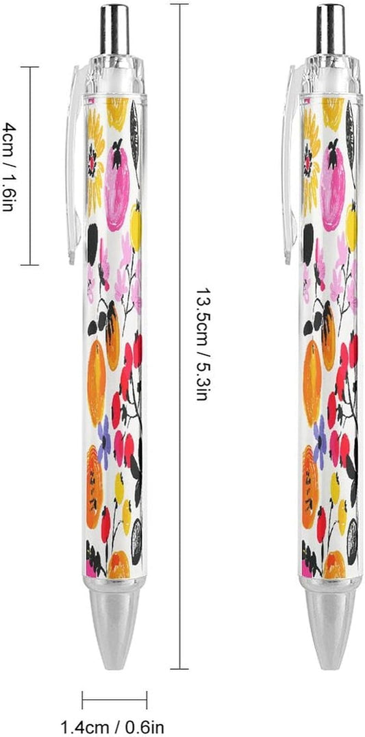 Bright Peach Flowers Ballpoint Pens Black Medium Point 0.55mm Ball Point Pen Retractable Office Pens with Super Soft Grip Writing Ink Pen for Men Women 2 PCS