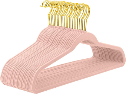 Blush Pink Velvet Hangers 60 Pack,Premium Gold Clothes Hangers Non-Slip Felt Hangers,Sturdy Pink Hangers Heavy Duty Coat Hangers,Durable Suit Hangers for Space Saving, No Hanger Marks
