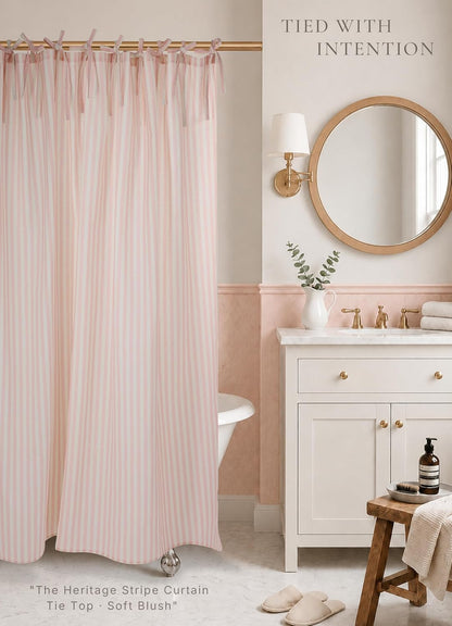 Pink Striped Shower Curtain Cotton Blend 72X72 Inches Machine Wash