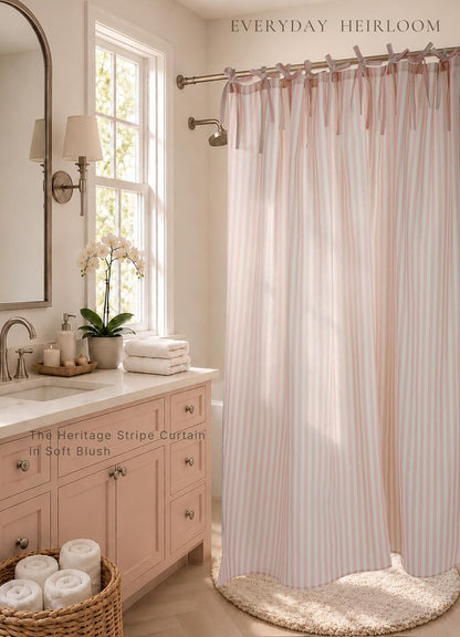 Pink Striped Shower Curtain Cotton Blend 72X72 Inches Machine Wash