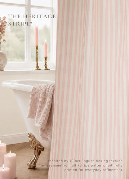 Pink Striped Shower Curtain Cotton Blend 72X72 Inches Machine Wash