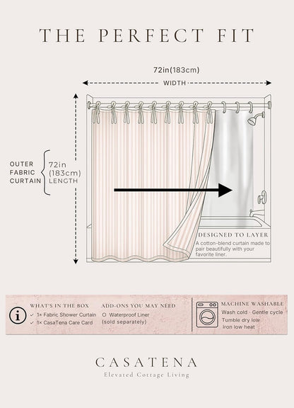 Pink Striped Shower Curtain Cotton Blend 72X72 Inches Machine Wash