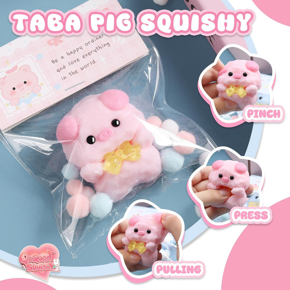 Handmade Taba Pink Pig Squishy - Original Flocked Silicone Cute Squishy Toys for Kids & Adults, Stress Relief Squeeze Toy, Party Favors & Goodie Bag Stuffers
