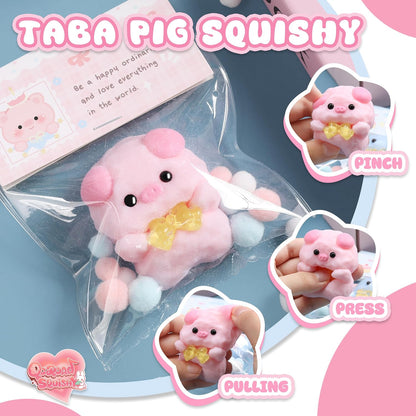 Handmade Taba Pink Pig Squishy - Original Flocked Silicone Cute Squishy Toys for Kids & Adults, Stress Relief Squeeze Toy, Party Favors & Goodie Bag Stuffers